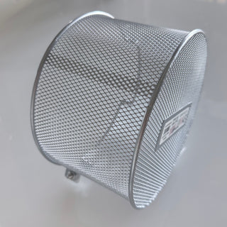 A silver metal mesh cylinder, likely a hair dryer filter cover or dryer accessory, shown on a clean white background.