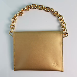 Golden Faux leather EMF Protection Bag With Chunky chain