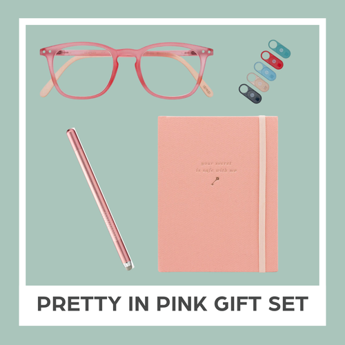 Pretty Pink Gift Set: Password Book,  Camera Covers,  Stylus• Blue Light Glasses