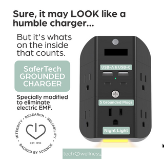 SaferTech Charge. 5 Outlet Power Dock + Grounded Ports For Charging