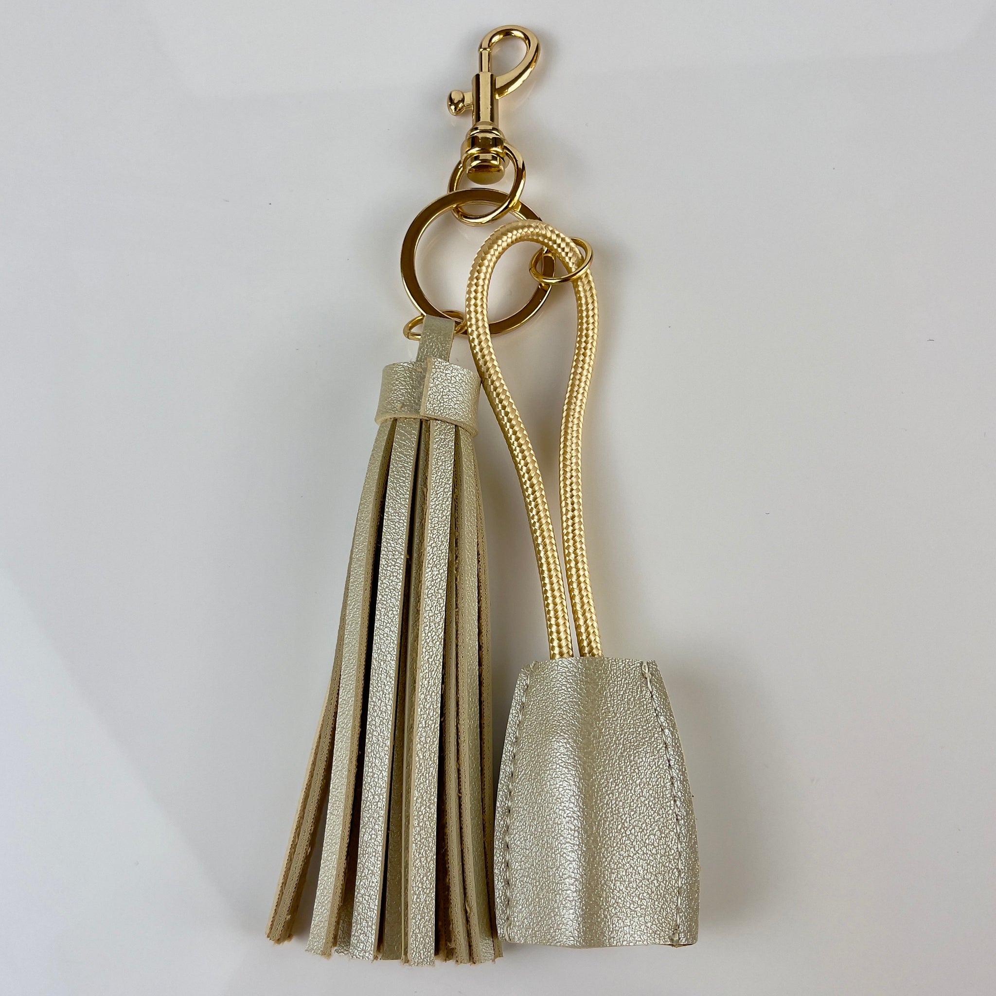 Power Up Leather Tassel Lightning to USB-A Keychain with Tassel Gold