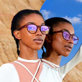 square brown reading glasses with blue light block
